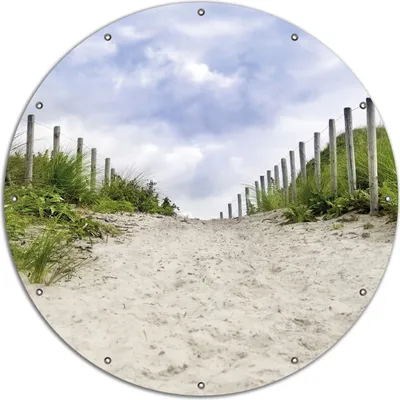 Produktbild von Wallario rundes Outdoor-Poster für Garten oder Balkon, Motiv Auf dem Weg zum Strand durch Dünen, 120 cm Durchmesser