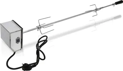 Image de Clanmacy Broche de barbecue en acier inoxydable Set de brochettes de barbecue 91cm incl. 2X aiguilles à viande et moteur en acier inoxydable 220V - 240V tournebroche électrique otisserie