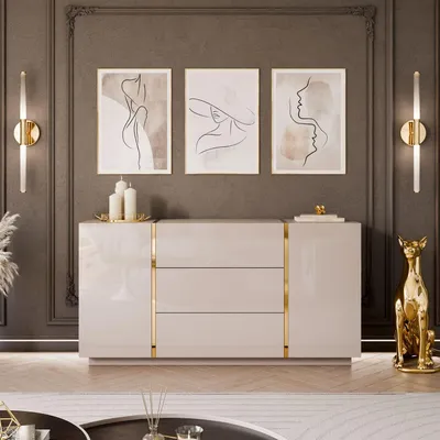 Produktbild von YOURHOUSE24 Kommode ONYX Kaschmir goldenen Beinen Sideboard (Ausführung: Push to open, ohne Füße)
