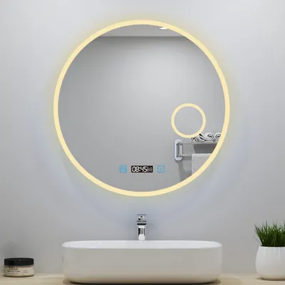 Produktbild von Badspiegel mit Beleuchtung Uhr 3-Fach Kosmetikspiegel Badezimmer Spiegel 60cm Rund mit Beschlagfrei Kalt/Neutral/Warmweiß Dimmbar Wandspiegel mit Touchschalter