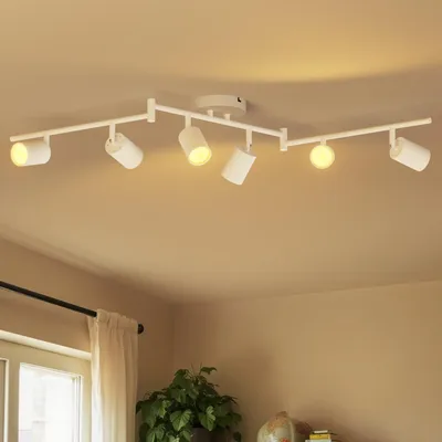 Image de LVWIT, plafonnier LED à 6 spots, blanc, orientable, culot GU10, lampe d'accentuation pour plafond, design moderne, idéal pour cuisine, salon, chambre à coucher (sans ampoules)