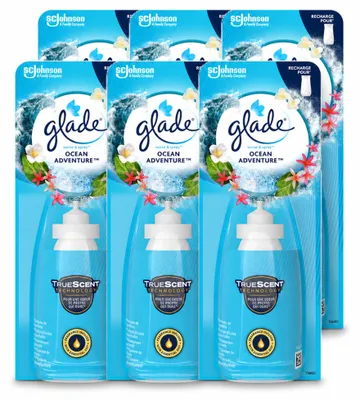Imagen del producto de 6 unidades de recambios Glade Sense & Spray, aroma Ocean Adventure, 18 ml cada uno. Paquete económico