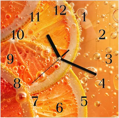 Produktbild von Wanduhr aus Glas mit Motiv Spritzige Orange- 30 x 30 cm - inkl. Aufhängesystem