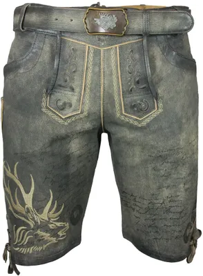 Produktbild von MADDOX Kurze Herren Lederhose "Wotan" mit Gürtel | Raspato Stein Grau Größe: 60