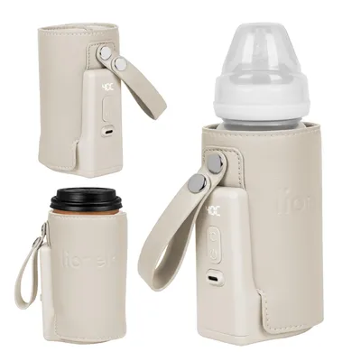 Image de Lionelo Thermup Go Plus, chauffe-biberon portable, batterie 3000 mAh, USB-C, 5 niveaux de température, écran LCD, sans BPA - Bleu - Beige Calm