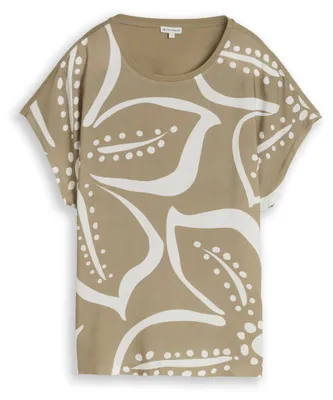 Produktbild von Tom Tailor T-Shirt aus Material-Mix mit Print und kurzen Seitenschlitzen