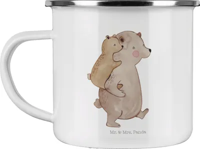 Produktbild von Mr. & Mrs. Panda becher emaille Papa Bär - Weiß - Geschenk, Teetasse, Pott, Geburtstag, Tasse, Vatertag, Muttertag
