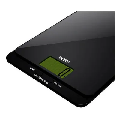 Produktbild von Haeger KS-005.007A, Elektronische Küchenwaage, 5 kg, 1 g, Schwarz, Gehärtetes Glas, Arbeitsplatte