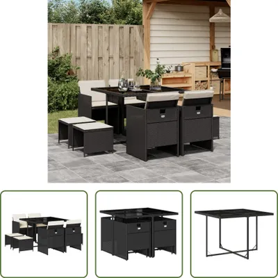 Produktbild von The Living Store 9-tlg. Garten-Essgruppe mit Kissen Schwarz Poly Rattan