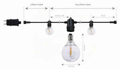 Zdjęcie produktu dla Świąteczna lampka LED zewnętrzna Ledvion, 16,5 metra, IP54, 9W, 2200K, biała