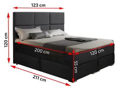 A diagram of a black boxspring bed with measurements.