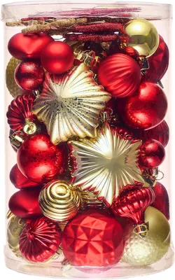 Weihnachtskugeln 60er Set 3-8 cm rot/gold unzerbrechlich