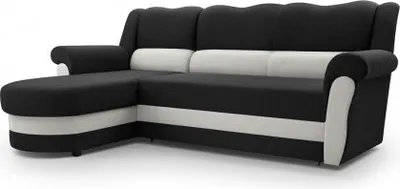 Produktbild von Elegantes Ecksofa mit gewelltem Kopfteil, Ottomane links oder rechts L-förmiges Ecksofa, moderner Stil, elegante Farbkombination, klassisches Design, ideal für jede Einrichtung, Sofa mit Schlaffunktion, großes Bettkasten, Wohnzimmer, Lounge, Wohnzimmergarnitur -Ecksofa Cannes Schwarz + Grau  (Links)