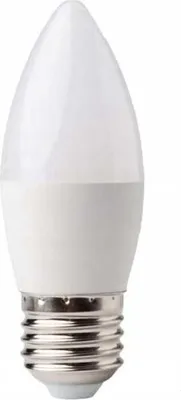 A white LED candle light bulb with a silver screw base.