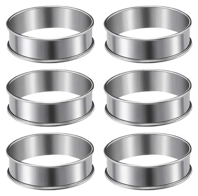 Obrázek produktu pro 6 ks anglických kroužků na muffiny, kroužky na crumpety, nerezová ocel, dvojitě válcovaná dortová forma na muffiny, nepřilnavá kovová kulatá forma na dorty