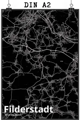 Produktbild von Mr. & Mrs. Panda Bild Filderstadt DIN A2 - Geschenk, Plakat, Kunstdruck, Stadt Dorf Karte Landkarte Map Stadtplan, Wandbild, wanddeko, drucke
