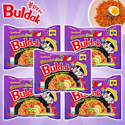 Produktbild von Buldak Hot Chicken Flavor Habanero Lime Ramen 5 x 135 g – Scharfe Instant-Nudeln mit Habanero & Limette