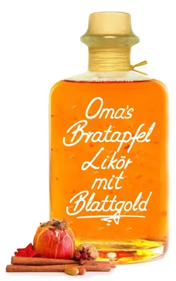 Produktbild von Oma's Bratapfel Likör mit 24 Karat Blattgold 0,5L sehr fruchtig & süffig 20%Vol