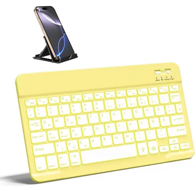 Produktbild von Bluetooth Tastatur 7-Farbiges Beleuchtete Tastatur QWERTZ DE Gelb