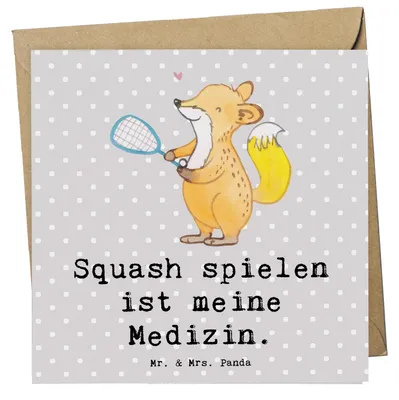 Produktbild von Mr. & Mrs. Panda Klappkarte Fuchs Squash spielen - Grau Pastell - Geschenk, Squashhalle, Grußkarte, anlasskarte, Glückwunschkarte, doppelkarte, faltkarte, Ballsport