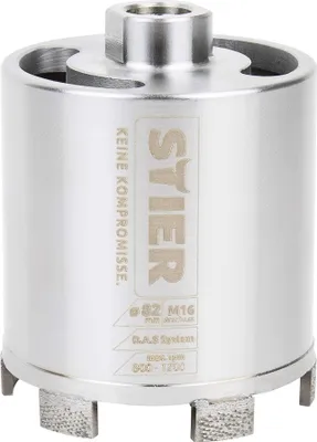 Produktbild von STIER Premium Diamant Dosensenker DAS System für Staubabsaugung, Bohrkrone, Durchmesser: 82 mm, Bohrkopftiefe: 70 mm, M16, Dosenbohrer, Bohrkrone für Steckdosen, Kernbohrer