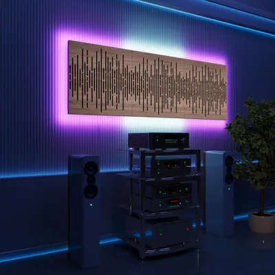 Produktbild von 3er-Pack-LED Akustikwandpaneele mit RGB Glow für Echo Control | Schallabsorbierende Paneele mit Backlight |3x WAVE -Grouped|Sonoma
