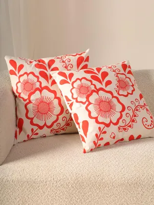 Blumenkissen 45,7x45,7 cm, Set mit 2 Stück, rot/weiß