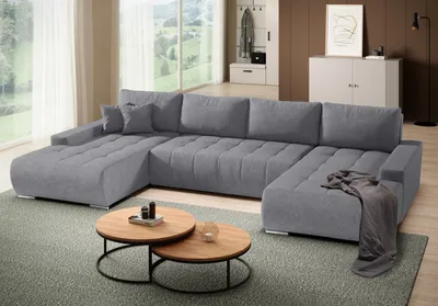 Obrázek produktu pro BEAUTYSOFA rohová sedací souprava DRACO U - univerzální čalouněný roh ve tvaru U s funkcí spaní a lůžkem - šedá (Aston 17)