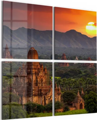 Produktbild von DEQORI Glasbild Echtglas 4x50x50 cm 'Tempel in Bagan' Wandbilder XXL groß