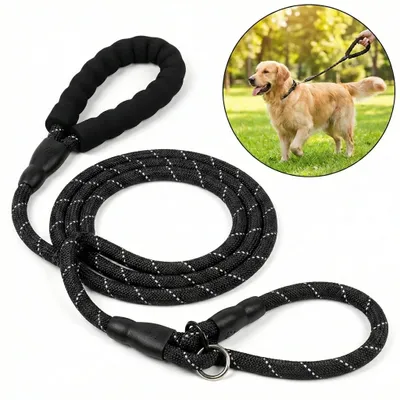 Produktbild von 1,3m Reflexive Retrieverleine Hundeleine, P-Leine Trainingsleine Schwarz