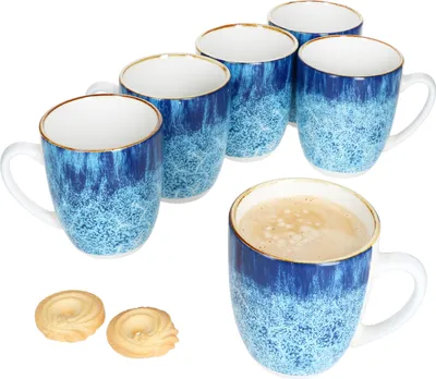 Zdjęcie produktu dla Marina zestaw 6 niebieskich kubków do kawy i herbaty porcelana oceaniczna 6 szt