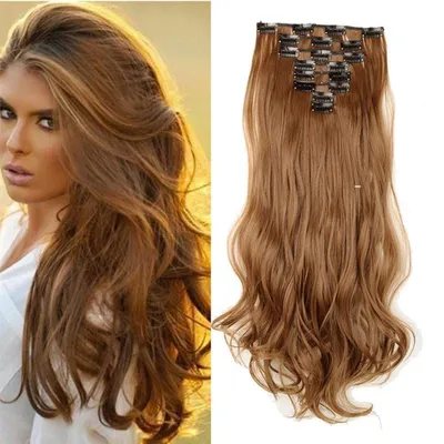 Produktbild von Clip-in Haarverlängerungen Ombre Gewellt Gelockt 8 Stück Hellbraun 43.18 cm