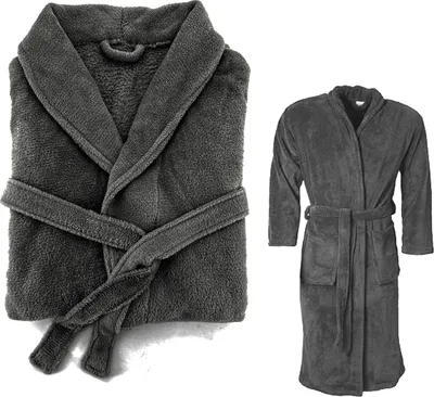 Produktbild von heimtexland ® Super Soft Bathrobe Teddy Fleece Dressing Gown Uni nadýchaný a rychleschnoucí Type878 anthracite Velikost L