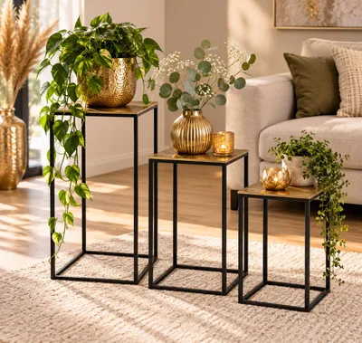 Immagine prodotto di Tavolino Kaheku colonna di fiori Oppdal set di 3 pezzi oro 123503538