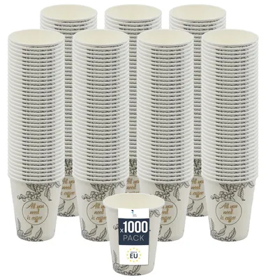 Produktbild von BenBow Kaffeebecher 300 ml x 1000, Pappbecher zum Mitnehmen, Einwegbecher für Unterwegs, All You Need Is Coffee, Kaffee Becher für Büro und Kaffeemaschinen, Robust und Praktisch