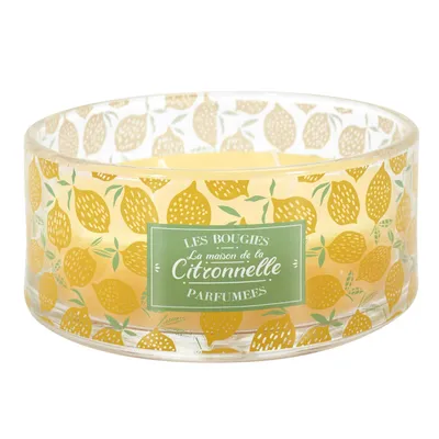 Produktbild von Citronella Duftkerze gegen Mücken – Ø 19 cm – Outdoor-Kerze mit Zitronenduft – Glasgefäß mit 3 Dochten – Anti-Mücken – Goldener Zitrusfunken