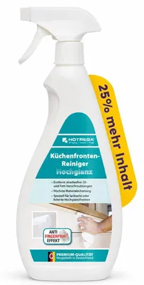 Produktbild von HOTREGA Küchenfronten Reiniger Hochglanz 750 ml | pH-neutral, fettlösend & streifenfrei | für lackierte, folierte & glänzende Oberflächen, KI-generiertes Bild