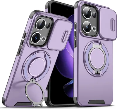 Produktbild von Handyhülle für Oppo Reno13 Dual-Layer Stoßfest Militär Hülle mit Dia Kameraschutz und Magnetisch Ring Ständer Lila