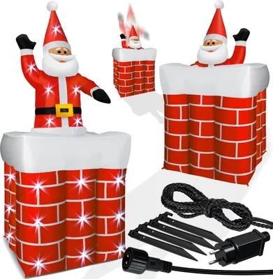 Produktbild von KESSER® Aufblasbarer Weihnachtsmann 178cm Groß aus-dem-Schornstein kamin  LED Beleuchtet Nikolaus Weihnachten Geschenk Deko inkl. Befestigungsmaterial Weihnachtsdekoration Weihnachtsdeko