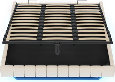 Immagine prodotto di Letto imbottito Okwish 180x200 con materasso, letto per adolescenti con luce LED, letto matrimoniale con contenitore e rete, senza testiera, beige
