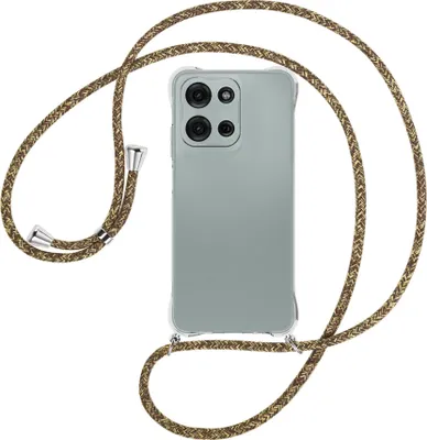Produktbild von Handykette Backcover-Schutzhülle mit Band (Metall silberfarben) für Motorola Moto G Play 4G (2025) - braun+beige