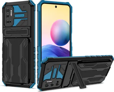 Produktbild von Redmi Note 10 5G Hülle, Hybrid Robust Schutz Stoßfest Schutzhülle mit Kartenhalter Ständer für Xiaomi Redmi Note 10 5G Blau