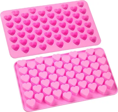 Produktbild von 6 Stück Silikon Herzformen, Schokoladenformen, 55 herzförmige Silikonbackformen, mit 3 Pipetten, geeignet zum Backen von Gelee, Schokolade, Kuchen
