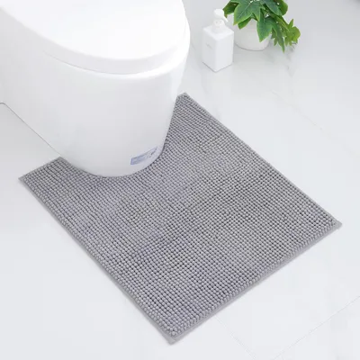 Productafbeelding van Antislip badmat van chenille, wasbaar, 50 x 60 cm (U-vormig), lichtgrijs