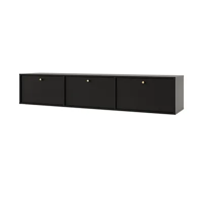 Produktbild von TV-Schrank TOKA III – Lowboard mit 3 Türen, modernes TV-Möbel hängend für Wohnzimmer - Schwarz