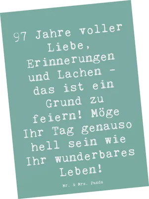 Produktbild von Mr. & Mrs. Panda Postkarte Spruch 97. Geburtstag - Meeresbrise - Geschenk, Alter, Geburtstagsfeier, einzelkarte, Ansichtskarte, Grußkarte, Happy Birthday, Postkarten