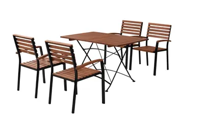 Produktbild von Merxx Gartenmöbelset Schlossgarten 5tlg., 4 Stapelsessel, 1 Klapptisch 120 x 80 cm - Flachstahl/Eukalyptus