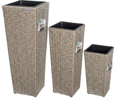 Immagine prodotto di CASARIA® Set di 3 Vasi da Fiori in Polyrattan Intrecciato con Sottovaso e Foro Deflusso Acqua Richiudibile Vaso per Piante Effetto Rattan da Esterno Giardino Fioriere Fioriera