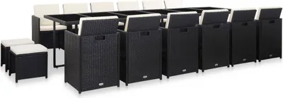 Produktbild von 17-tlg. Garten-Essgruppe mit Auflagen Poly Rattan Schwarz