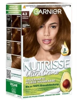 Produktbild von Garnier Nutrisse Haarfarbe 4.3 Cappuccino Goldbraun, 1 Anwendung
